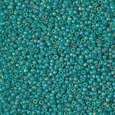 Miyuki 15/0 Round Seed Bead, Matte Transparent Emerald AB, #147FR, 8 grams