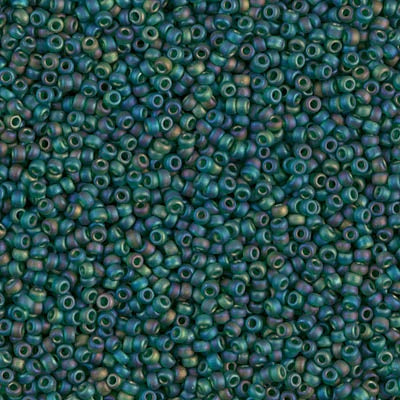 Miyuki 15/0 Round Seed Bead, 15-0156FR, Matte Transparent Dark Emerald AB, 8 grams