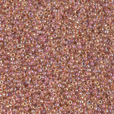 Miyuki 15/0 Round Seed Bead, Dark Peach Lined Crystal AB, #275, 8 grams