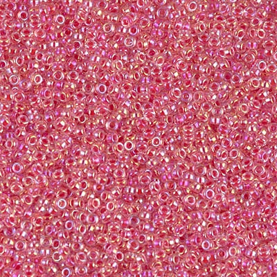 Miyuki 15/0 Round Seed Bead, Dark Coral Lined Crystal AB, #276, 8 grams