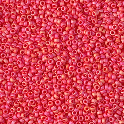 Miyuki 15/0 Round Seed Bead, 15-0407FR, Matte Opaque Vermillion Red AB, 8 grams
