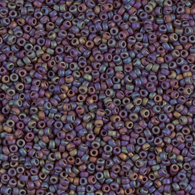 Miyuki 15/0 Round Seed Bead, Matte Opaque Chocolate AB, #409FR, 8 grams