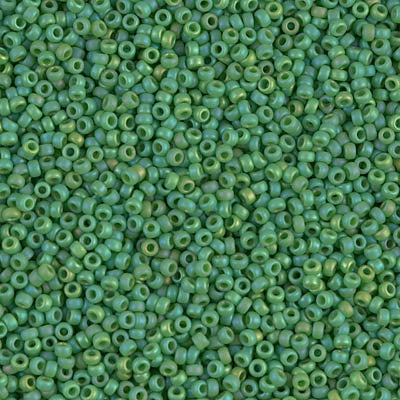 Miyuki 15/0 Round Seed Bead, 15-0411FR, Matte Opaque Green AB, 8 grams