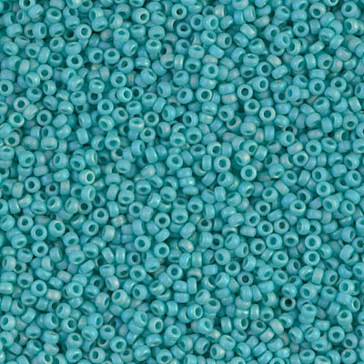 Miyuki 15/0 Round Seed Bead, 15-0412FR, Matte Opaque Turquoise Green AB, 8 grams