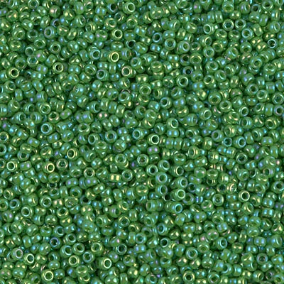 Miyuki 15/0 Round Seed Bead, 15-0480, Opaque Green AB, 8 grams