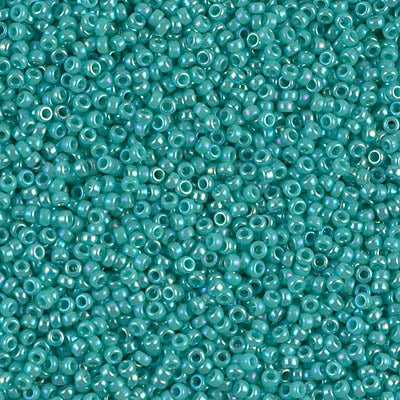 Miyuki 15/0 Round Seed Bead, 15-0481, Opaque Turquoise Green AB , 8 grams