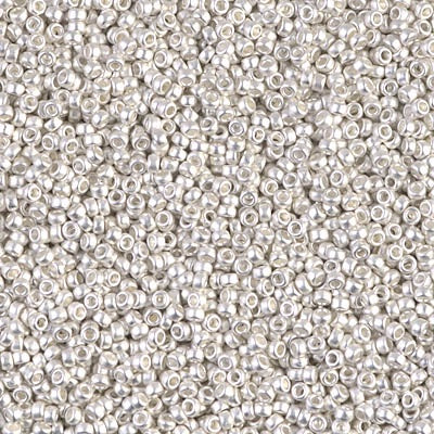Miyuki 15/0 Round Seed Bead, 15-0961F, Matte Bright Sterling Plated, 8 grams
