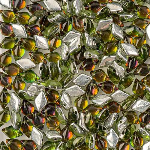 GemDuo 2-Hole Diamond Shaped Bead, Peridot Yellow Backlit Heliotrope, GD5040-29532, 7.5 grams