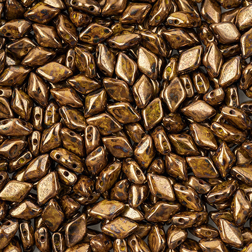 GemDuo 2-Hole Diamond Shaped Bead, Lemon Bronze Picasso, GD8312-15695, 7.5 grams