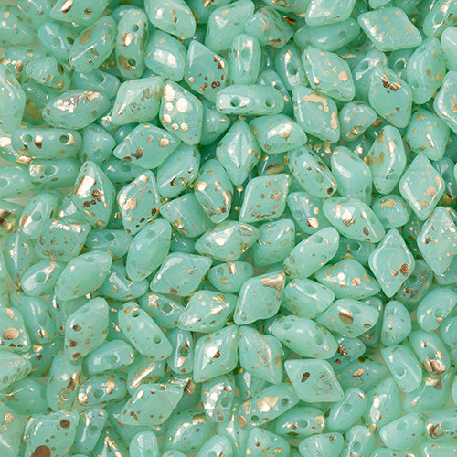 GemDuo 2-Hole Diamond Shaped Bead, Opal Green Aqua Gold Splash, GD6110-94401, 7.5 grams