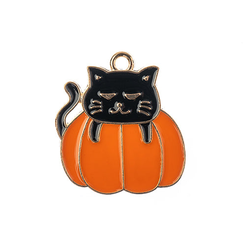 Sweet & Petite Halloween Charms 22x20.5mm, Cat in Pumpkin 6pcs
