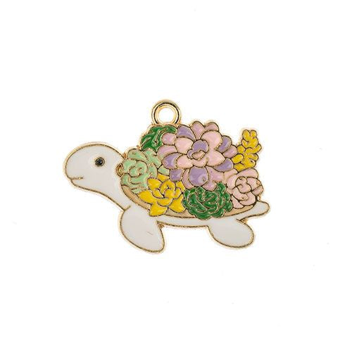 Sweet & Petite Charms, 29x21mm Turtle with Flowers 5 pieces