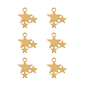 Sweet & Petite Charms, 10.3 x 10.7mm Stars Gold Plated 6pcs