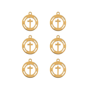 Sweet & Petite Charms, 11.4 x 10mm Cross in Wreath Gold Plated 6pcs