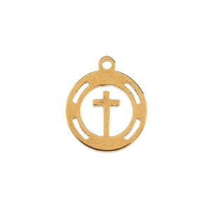 Sweet & Petite Charms, 11.4 x 10mm Cross in Wreath Gold Plated 6pcs