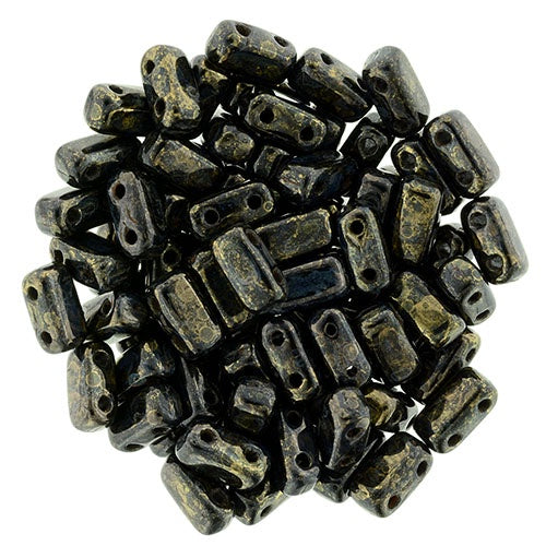 Czechmate 3mm X 6mm Brick Glass Czech Two Hole Bead, Jet Bronze Picasso, 50 pieces