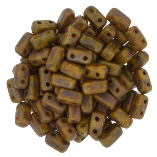 Czechmate Bricks, Sunflower Yellow Copper Picasso, 50 pcs