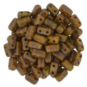 Czechmate Bricks, Sunflower Yellow Copper Picasso, 50 pcs