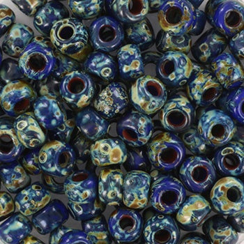 Miyuki 6 Round Seed Bead, 6-4518, Opaque Cobalt Picasso, 10 grams