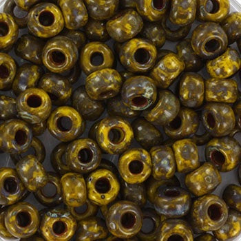 Miyuki 6 Round Seed Bead, 6-4519, Opaque Dark Yellow Picasso, 10 grams