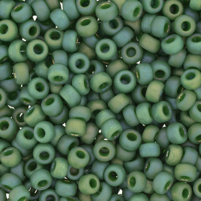 6/0 Miyuki Seed Beads, Matte Opaque Glazed Turtle Green AB, 6-4699, 10 grams