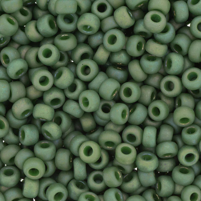 6/0 Miyuki Seed Beads, Matte Opaque Glazed Basil Green AB, 6-4700, 10 grams