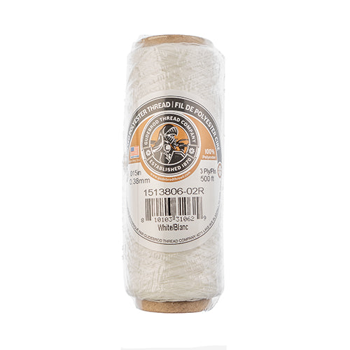 Gudebrod Waxed Thread 3ply Made In USA 500ft (152.4m) Spool 0.38mm (0.015in), White