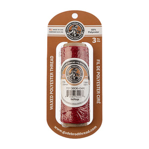 Gudebrod Waxed Thread 3ply Made In USA 500ft (152.4m) Spool 0.38mm (0.015in), Red
