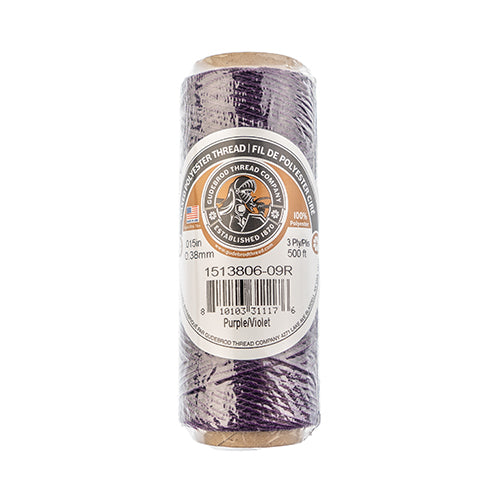 Gudebrod Waxed Thread 3ply Made In USA 500ft (152.4m) Spool 0.38mm (0.015in), Purple