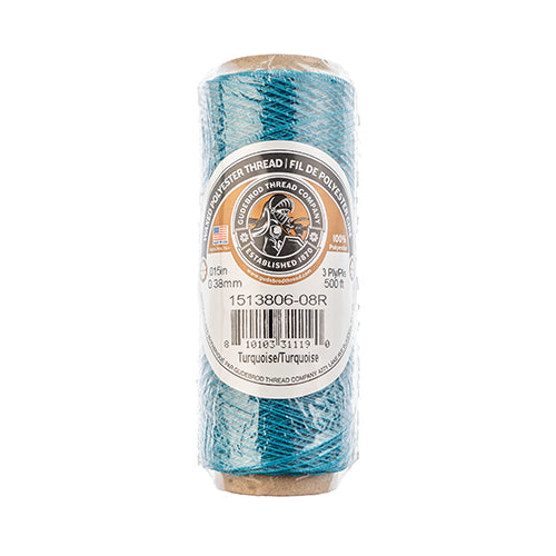 Gudebrod Waxed Thread 3ply Made In USA 500ft (152.4m) Spool 0.38mm (0.015in), Turquoise