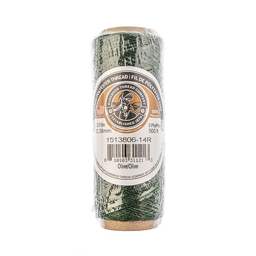 Gudebrod Waxed Thread 3ply Made In USA 500ft (152.4m) Spool 0.38mm (0.015in), Olive