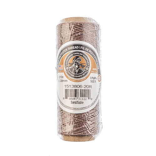 Gudebrod Waxed Thread 3ply Made In USA 500ft (152.4m) Spool 0.38mm (0.015in), Sand
