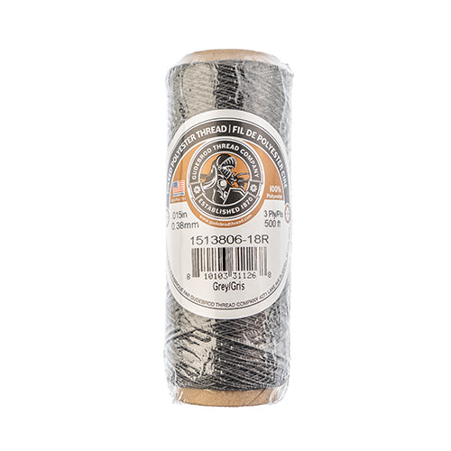 Gudebrod Waxed Thread 3ply Made In USA 500ft (152.4m) Spool 0.38mm (0.015in), Grey