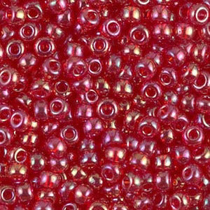 Miyuki 8 Round Seed Bead, 8-254, Transparent Red AB, 10 grams