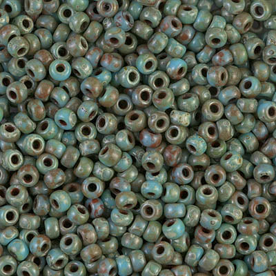 Miyuki 8 Round Seed Bead, 8-4514, Opaque Turquoise Blue Picasso, 10 grams