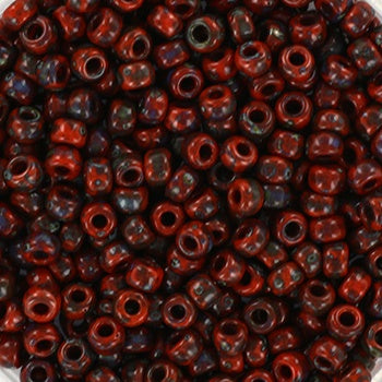 Miyuki 8 Round Seed Bead, 8-4520, Opaque Orange Picasso, 10 grams