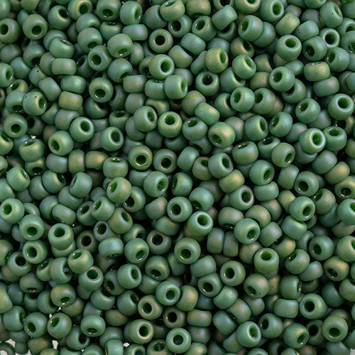 Miyuki 8 Round Seed Bead, 8-4699, Matte Opaque Glazed Turtle Green AB, 10 grams