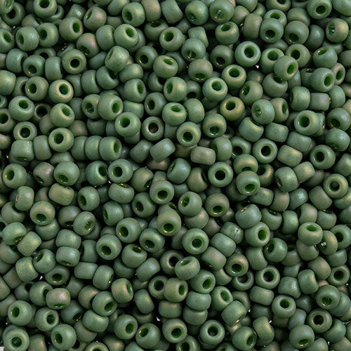 Miyuki 8 Round Seed Bead, 8-4700, Matte Opaque Glazed Basil Green AB, 10 grams