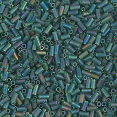 Miyuki 3mm (#1) Bugle Beads, Matte Transparent Dark Emerald AB , BGL1-156FR, 8.5 grams
