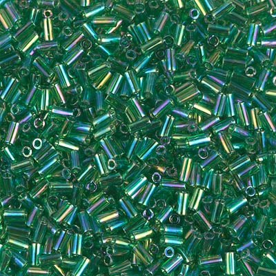 Miyuki 3mm (#1) Bugle Beads, Transparent Green AB , BGL1-179, 8.5 grams