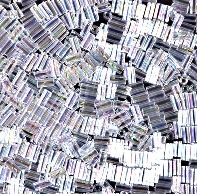 Miyuki 3mm (#1) Bugle Beads, Crystal AB (was BGL1-54) , BGL1-250, 8.5 grams