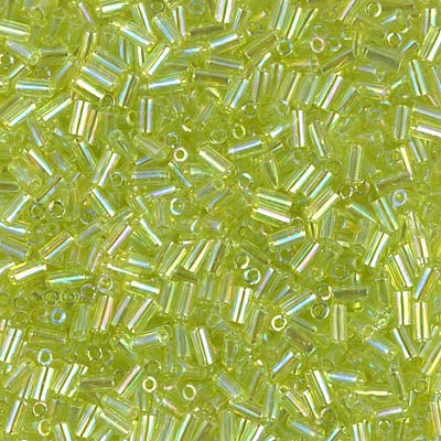 Miyuki 3mm (#1) Bugle Beads, Transparent Chartreuse AB , BGL1-258, 8.5 grams