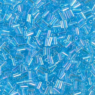 Miyuki 3mm (#1) Bugle Beads, Transparent Aqua AB , BGL1-260, 8.5 grams
