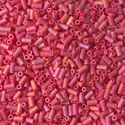 Miyuki 3mm (#1) Bugle Beads, Matte Opaque Red AB , BGL1-408FR, 8.5 grams