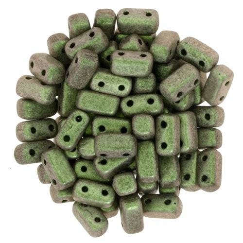 Czechmate 3mm X 6mm Brick Glass Czech Two Hole Bead, Polychrome - Olive Mauve, 50 pieces