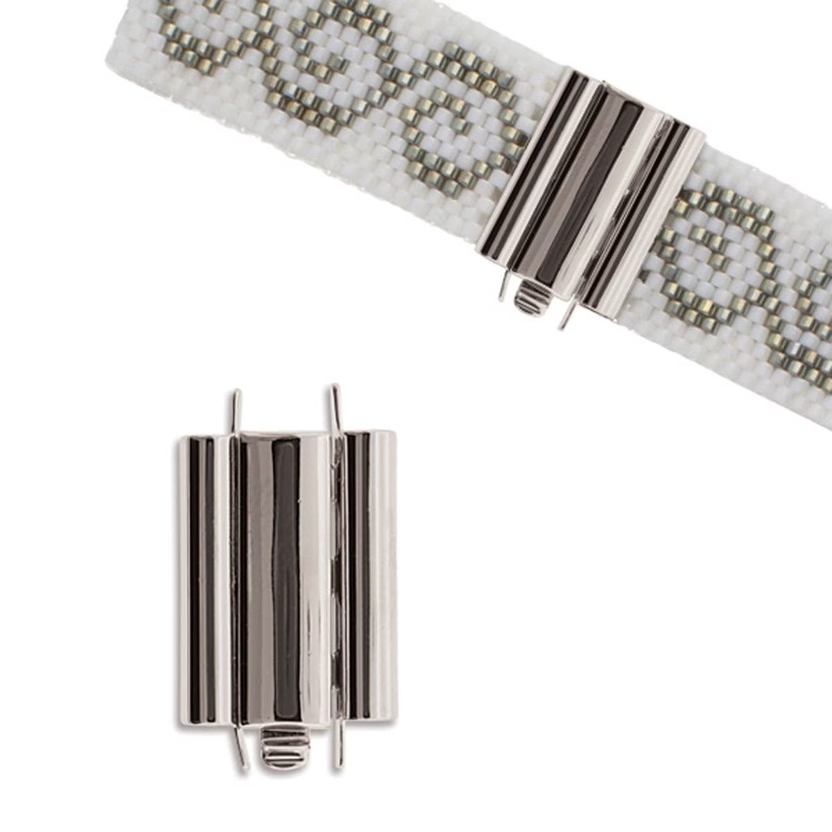 Beadslide Clasp Smooth Plain 10 X 18mm Silver Plated, 1 piece