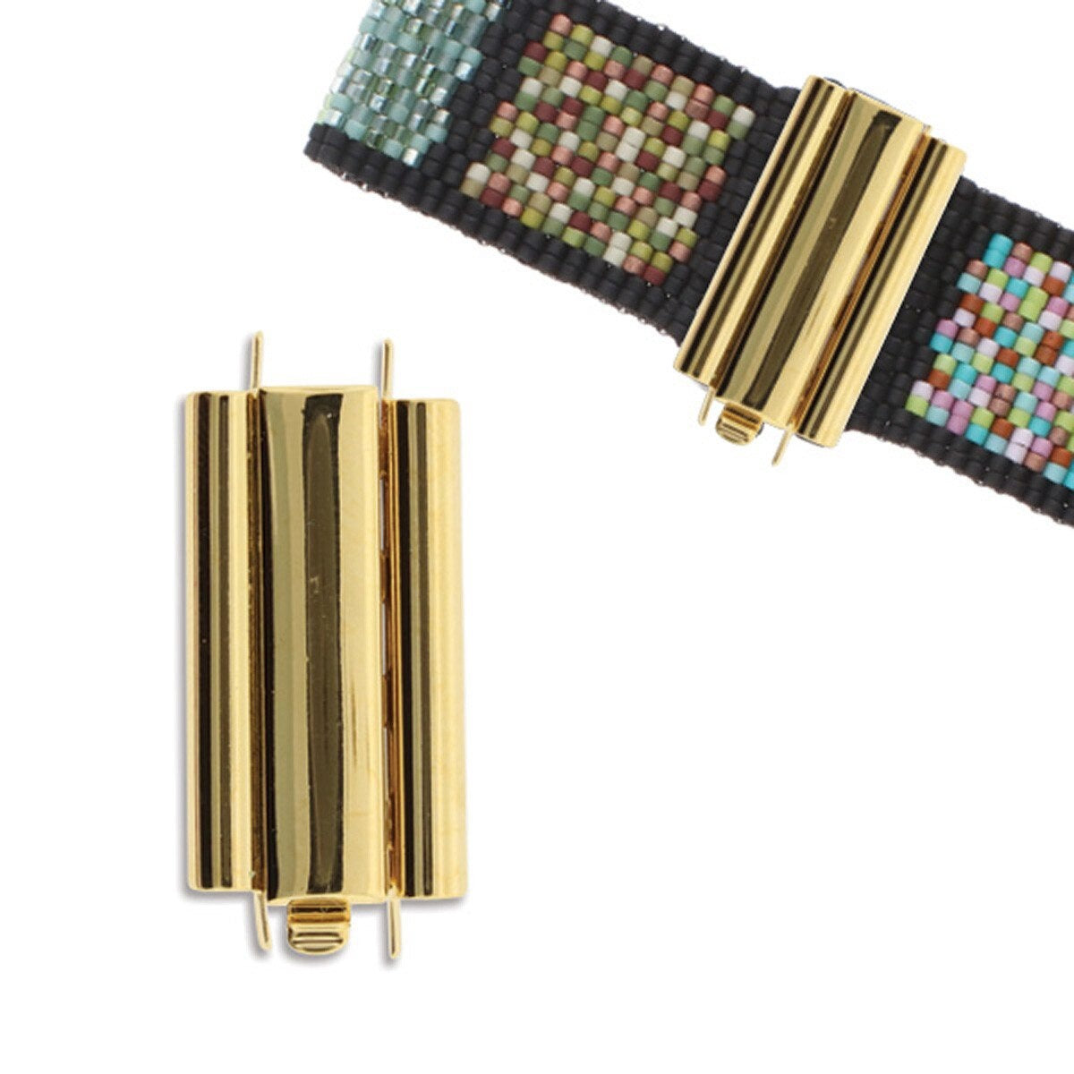 Beadslide Clasp Smooth Plain 10 X 24mm Gold Plated, 1 piece