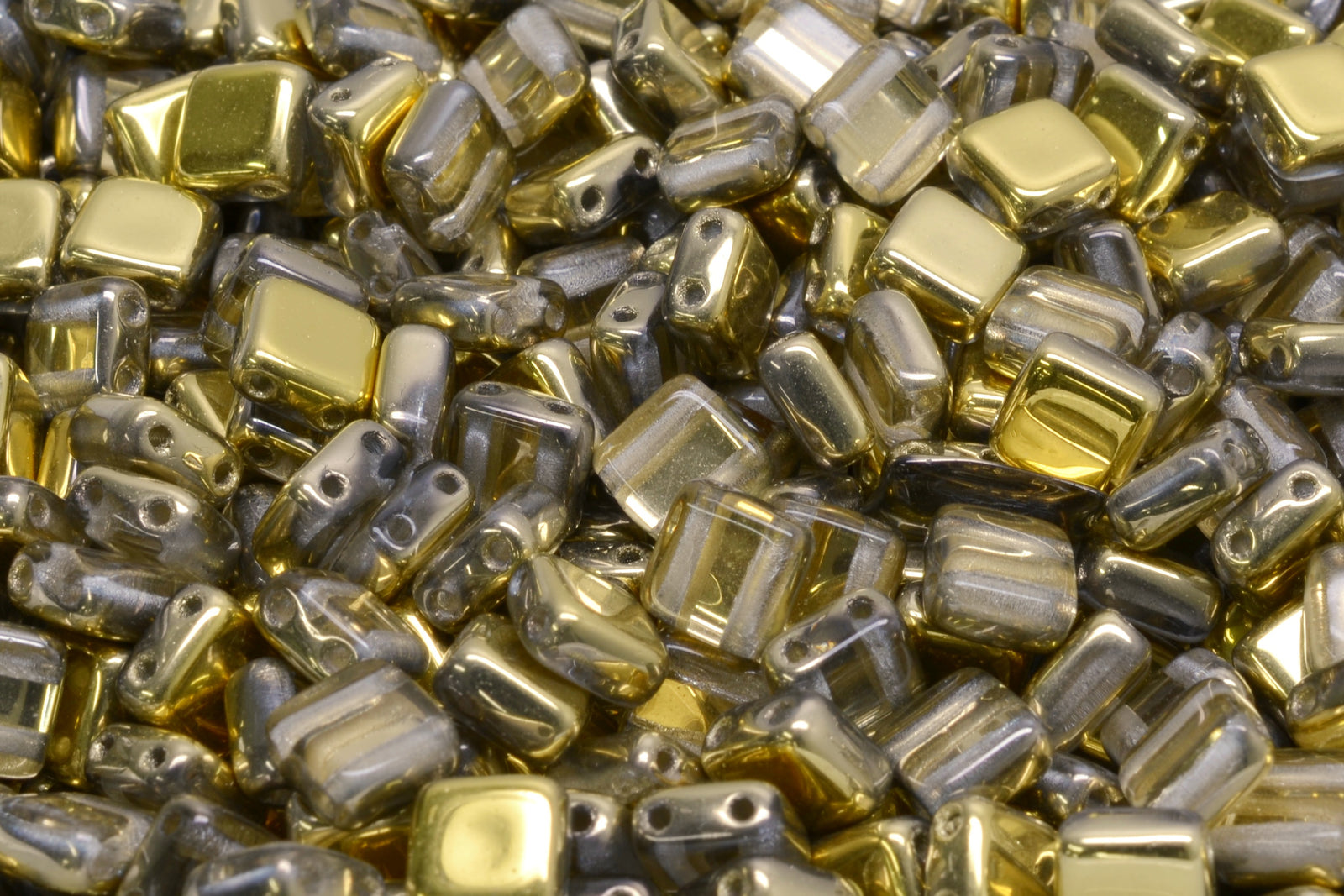 6mm Square Glass Czech Two Hole Tile Bead, Crystal Dorado, 25 pieces
