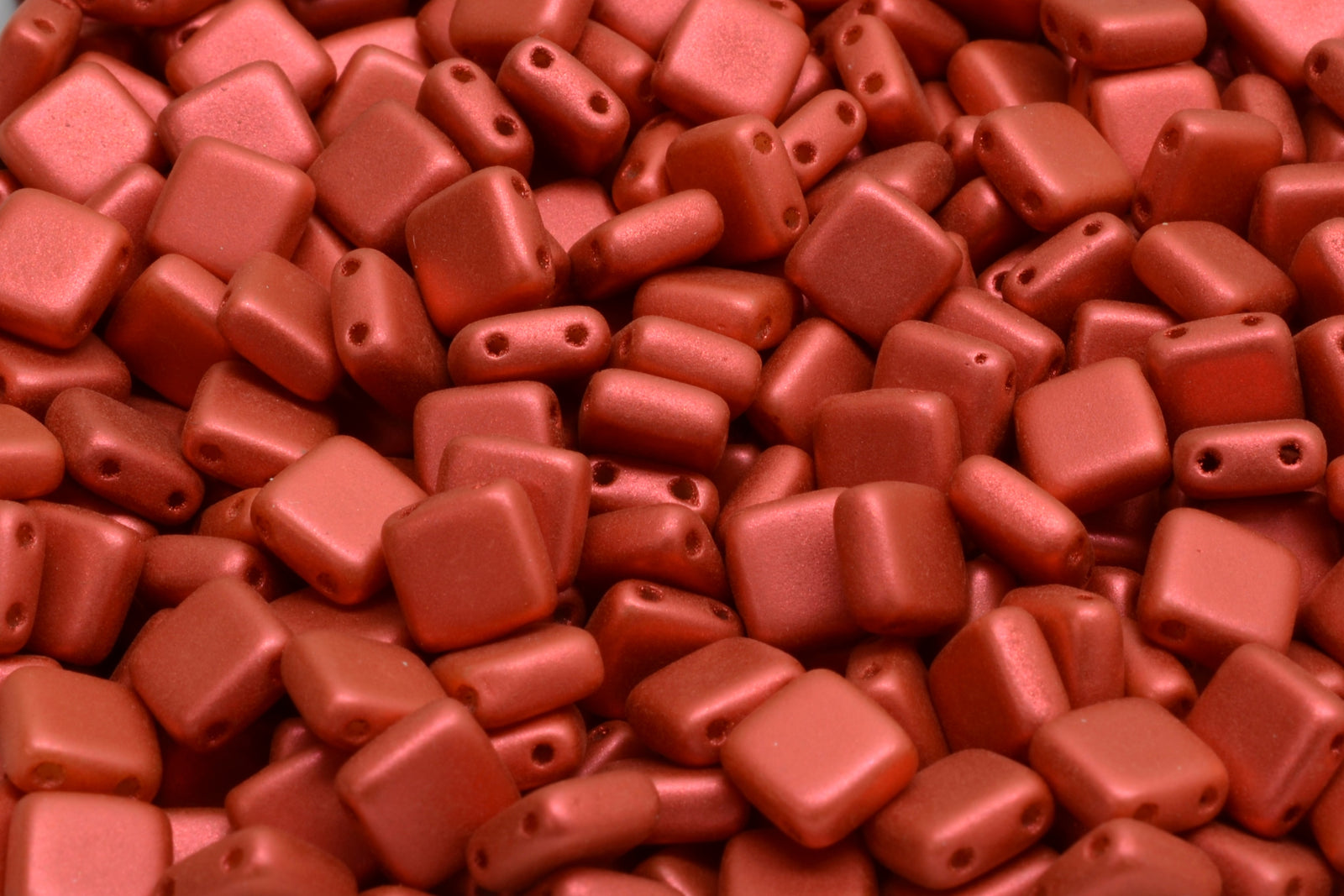 6mm Square Glass Czech Two Hole Tile Bead, Matte Metallic Lava Red, 25 pieces