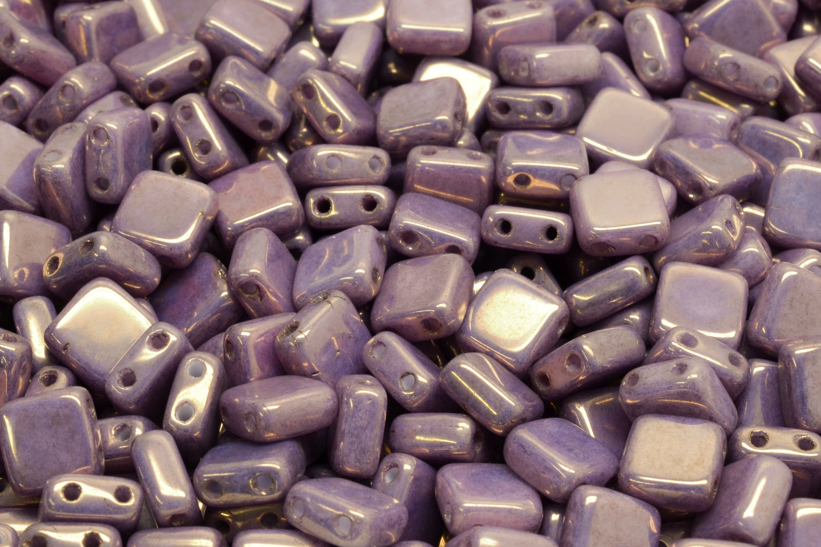 6mm Square Glass Czech Two Hole Tile Bead, Luster Opaque Lilac, 25 pieces